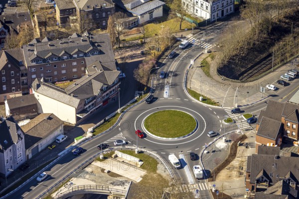 Aerial view, redesign of roundabout at Kaiserstrasse, Wetter, Ruhr area, North Rhine-Westphalia, Germany, construction work, construction area, construction site, building plots, construction project, construction site, DE, Europe, roundabout, aerial view, aerial photography, aerial photography, new construction, overview, bird's eye view, Wetter (Ruhr), birds-eyes view, overview