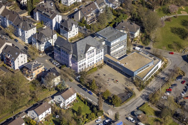 Aerial view, Städtische Sekundarschule am See, schoolyard and pupils, Wetter, Ruhr area, North Rhine-Westphalia, Germany, education, educational institution, DE, Europe, educational institute, aerial view, aerial photography, aerial photography, school, overview, bird's eye view, Wetter (Ruhr), birds-eyes view, overview