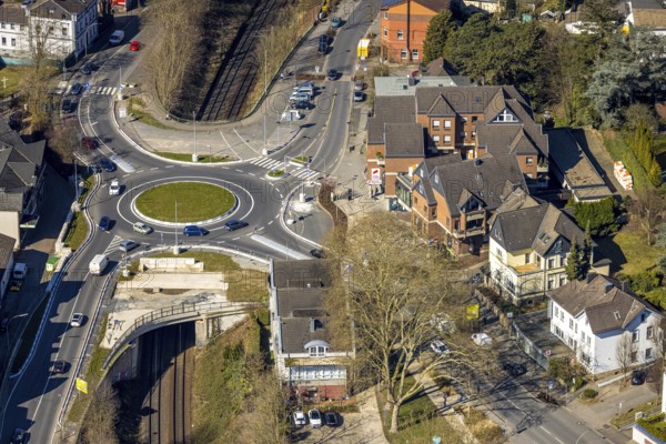 Aerial view, redesign of roundabout at Kaiserstrasse, Wetter, Ruhr area, North Rhine-Westphalia, Germany, construction work, construction area, construction site, building plots, construction project, construction site, DE, Europe, roundabout, aerial view, aerial photography, aerial photography, new construction, overview, bird's eye view, Wetter (Ruhr), birds-eyes view, overview