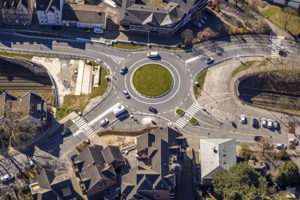Aerial view, redesign of roundabout at Kaiserstrasse, Wetter, Ruhr area, North Rhine-Westphalia, Germany, construction work, construction area, construction site, building plots, construction project, construction site, DE, Europe, roundabout, aerial view, aerial photography, aerial photography, new construction, overview, bird's eye view, Wetter (Ruhr), birds-eyes view, overview