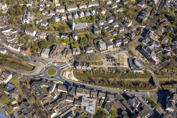 Aerial view, redesign of roundabout at Kaiserstrasse, Wetter, Ruhr area, North Rhine-Westphalia, Germany, construction work, construction area, construction site, building plots, construction project, construction site, DE, Europe, roundabout, aerial view, aerial photography, aerial photography, new construction, overview, bird's eye view, Wetter (Ruhr), birds-eyes view, overview