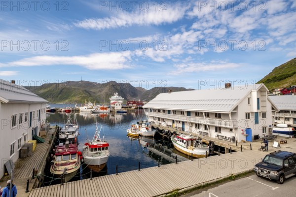 Ship MS Polarlys in the harbour of Honningsvåg, Finnmark, Norway, Scandinavia, Europe, adventure trip, mountains, boats, jetty, fishing boats, tourism, harbour, Honningsvåg, Hurtigruten, Hurtigruten trip, cruise, cruise ship, NOR, trip, destination, ship, ships, shipping, sea trip, sightseeing, tourism, Norwegian, Scandinavian, touristic