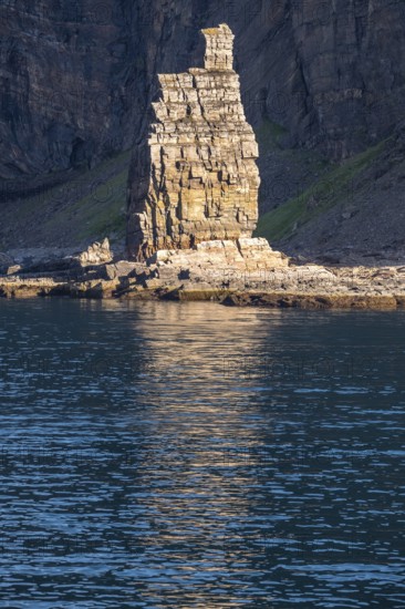 Finnkjerka rock formation, Kjøllefjord, Finnmark, Norway, Scandinavia, Europe, adventure trip, Finnkirka, fjord, tourism, Hurtigruten, Hurtigruten trip, Church of the Finns, Kjøllefjord, cliff, cruise, legends, NOR, natural monument, Sami sacrificial site, journey, destination, sea trip, sightseeing, tourism, Norwegian, Scandinavian, touristic