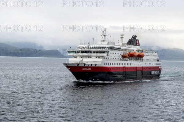 Ship MS Nordlys, Nord-Lenangen, Troms, Norway, Scandinavia, Europe, adventure travel, tourism, Hurtigruten, Hurtigrutenreise, cruise, cruise ship, liner, NOR, Nordlys, passenger ship, shipping company Hurtigruten AS, travel, destination, ship, shipping, sea voyage, sightseeing, tourism, Norwegian, Scandinavian, touristic