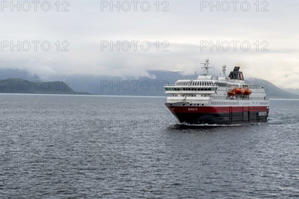 Ship MS Nordlys, Nord-Lenangen, Troms, Norway, Scandinavia, Europe, adventure travel, tourism, Hurtigruten, Hurtigrutenreise, cruise, cruise ship, liner, NOR, Nordlys, passenger ship, shipping company Hurtigruten AS, travel, destination, ship, shipping, sea voyage, sightseeing, tourism, Norwegian, Scandinavian, touristic