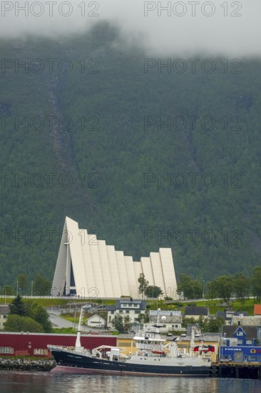 Ice Sea Cathedral, Tromsø, Troms, Norway, Scandinavia, Europe, adventure travel, place of worship, sloping roof, tourism, place of worship, Grimsholm ship, sacred site, Hurtigruten, Hurtigruten voyage, Ishavskatedralen, church, parish, cruise, NOR, travel, destination, religion, ship, sea voyage, sight, sightseeing, tourism, Tromsdalen kirke, Tromsø, landmark, Evangelical Lutheran parish church and sailor's church, Norwegian, Scandinavian, stylised ice plates, touristic