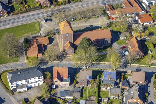 Aerial view, catholic church Maria Frieden, Werne, Ruhr area, North Rhine-Westphalia, Germany, DE, Europe, aerial view, aerial photography, aerial photography, Münsterland, overview, bird's eye view, birds-eyes view, overview