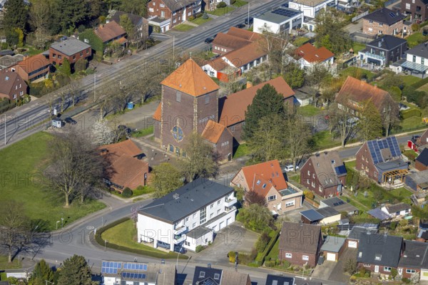 Aerial view, catholic church Maria Frieden, Werne, Ruhr area, North Rhine-Westphalia, Germany, DE, Europe, aerial view, aerial photography, aerial photography, Münsterland, overview, bird's eye view, birds-eyes view, overview