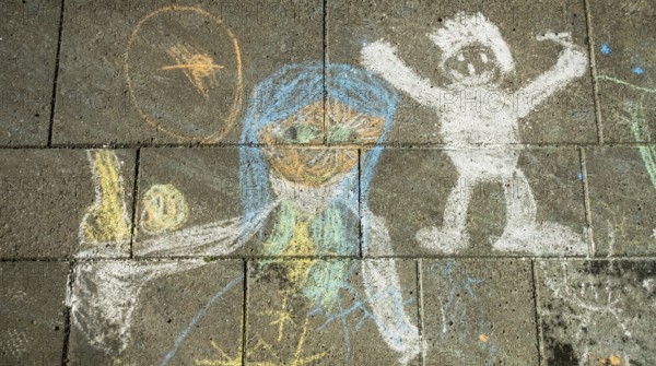 Street painting, chalk paintings on pavement, children's picture, pavement painting, Trondheim, Trøndelag, Norway, Scandinavia, Europe, adventure travel, tourism, Hurtigruten, Hurtigruten voyage, cruise, art, NOR, travel, destination, sea voyage, sightseeing, tourism, Trøndelag, Norwegian, Scandinavian, touristic