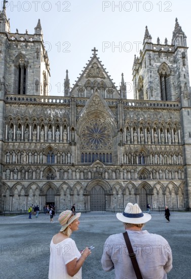 Nidaros Cathedral, cathedral, west façade, Trondheim, Trøndelag, Norway, Scandinavia, Europe, adventure trip, Office of the Presidents of the Norwegian Bishops' Conference, place of worship, Domkirke, tourism, religious community, place of worship, Hurtigruten, Hurtigruten cruise, church, parish, denomination, Kongsgårdsgata, cruise, NOR, national shrine, journey, destination, religion, sea voyage, sightseeing, tourism, tourists, Trøndelag, gothic architecture, Norwegian, Scandinavian, touristic