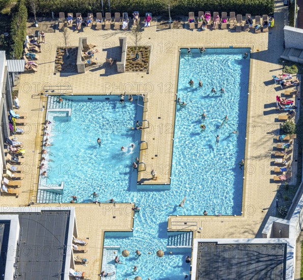 Aerial view, saltwater pool, outdoor swimming pool and bathers, sun loungers, Werne, Ruhr area, North Rhine-Westphalia, Germany, DE, Europe, aerial view, aerial photography, aerial photography, Münsterland, overview, bird's-eye view, overview