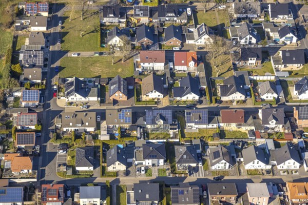 Aerial view, single-family houses residential area Melsterhag, Werl, Soester Börde, North Rhine-Westphalia, Germany, DE, Europe, property tax, real estate, aerial view, aerial photography, aerial photography, overview, bird's-eye view, residential complex, living and living, residential area, residential quality, residential neighbourhood, housing estate, residential area, birds-eyes view, overview