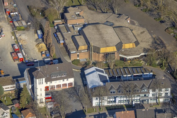 Aerial view, civic hall Werl event location, volunteer fire brigade, Werl, Soester Börde, North Rhine-Westphalia, Germany, fire fighters, fire protection, fire watch, DE, Europe, events, fire station, fire brigade, culture, art, aerial photography, aerial photography, rescue station, theatre, overview, venue, event location, event centre, bird's-eye view, bird's-eye view, cultural use, overview