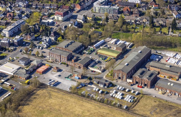 Aerial view, industrial area former Werne colliery shaft 1/2, brownfield site Flöz-Zollverein-Straße, Werne, Ruhr area, North Rhine-Westphalia, Germany, construction site, brownfield site, DE, Europe, aerial view, aerial photography, aerial photography, Münsterland, overview, bird's-eye view, colliery, birds-eyes view, overview