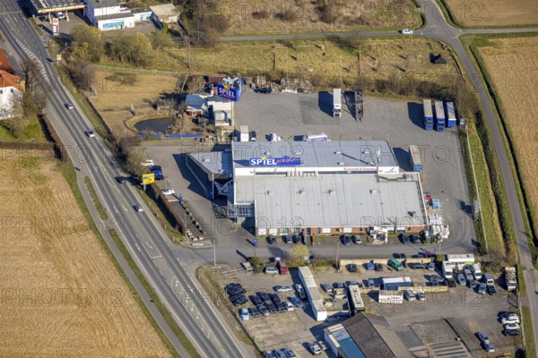 Aerial view, Casino play station, Büdericher Bundesstraße, Ostbüderich, Werl, Soester Börde, North Rhine-Westphalia, Germany, DE, Europe, aerial view, aerial photography, aerial photography, overview, bird's-eye view, overview