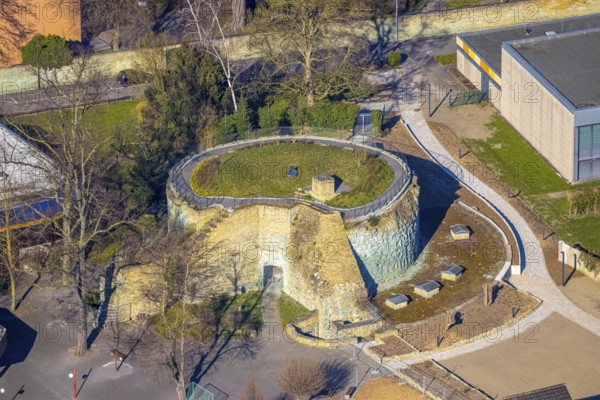 Aerial view, castle ruins of the former electoral town castle at the Ursulinengymnasium, Werl, Soester Börde, North Rhine-Westphalia, Germany, DE, Europe, aerial view, aerial photography, aerial photography, overview, bird's-eye view, overview