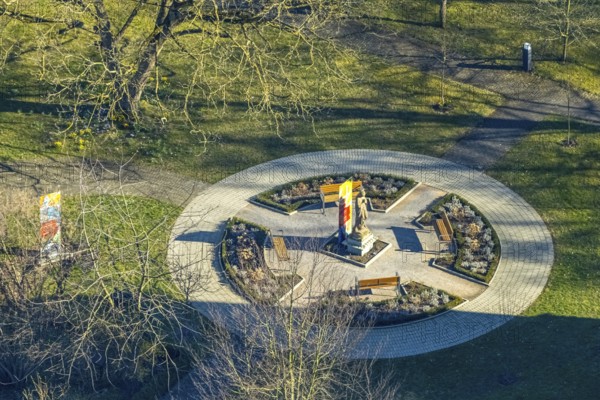 Aerial view, monastery garden circular monument at the pilgrimage basilica Mariä Heimsuchung, Werl, Soester Börde, North Rhine-Westphalia, Germany, DE, Europe, aerial view, aerial photography, aerial photography, overview, bird's-eye view, overview