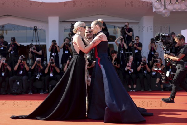 Venice, Italy - 1 September 2025: Mona Fastvold, Amanda Seyfried and Brady Corbet during the Red Carpet of - The Testament of Ann Lee - during the 82nd Venice International Film Festival