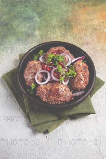 Fried apkhazura, cutlet in a fat grid, spicy, Georgian dish, fried on ketsi, homemade, no people