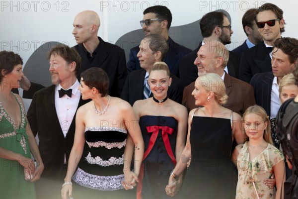 Venice, Italy - 1 September 2025: (2nd from L-R) Thomasin McKenzie, Amanda Seyfried, Mona Fastvold and Adelaide James Fastvold Corbet during the Red Carpet of - The Testament of Ann Lee - during the 82nd Venice International Film Festival