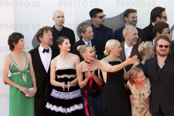 Venice, Italy - 1 September 2025: Cast, including Scott Handy, Thomasin McKenzie, Tim Blake Nelson, Amanda Seyfried, David Cale, Mona Fastvold, Adelaide James Fastvold Corbet and Maria Sand during the Red Carpet of - The Testament of Ann Lee - during the 82nd Venice International Film Festival