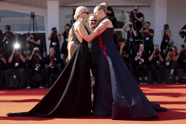 Venice, Italy - 1 September 2025: Mona Fastvold, Amanda Seyfried and Brady Corbet during the Red Carpet of - The Testament of Ann Lee - during the 82nd Venice International Film Festival