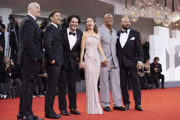Venice, Italy - 1 September 2025: Andrea Romeo, Mark Kerr, Dwayne Johnson, Emily Blunt, Benny Safdie, David Koplan and Hiram Garcia during the Red Carpet of - The Smashing Machine - during the 82nd Venice International Film Festival