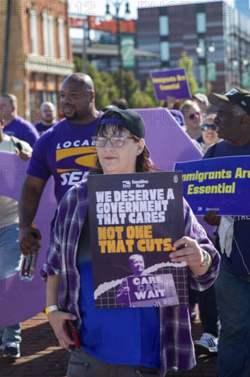 Detroit, Michigan USA - 1 September 2025 - Members of the Service Employees International Union march in Detroit's Labor Day parade