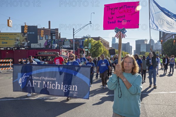 Detroit, Michigan USA - 1 September 2025 - Union members march in Detroit's Labor Day parade