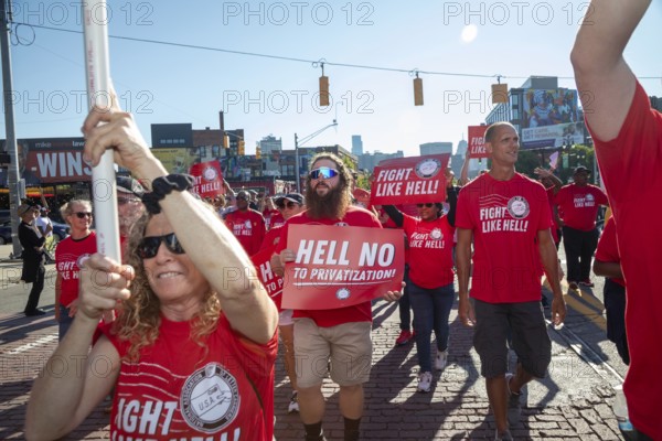 Detroit, Michigan USA - 1 September 2025 - Postal workers march in Detroit's Labor Day parade. Members of the National Association of Letter Carriers fear that the Trump administration intends to privatize the Postal Service