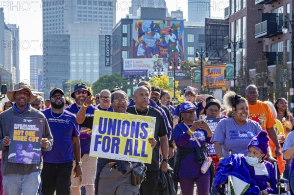 Detroit, Michigan USA - 1 September 2025 - Union members march in Detroit's Labor Day parade