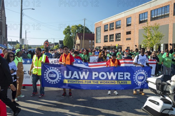 Detroit, Michigan USA - 1 September 2025 - Large numbers of auto workers marched in Detroit's Labor Day parade