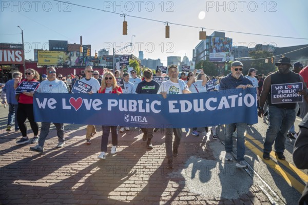 Detroit, Michigan USA - 1 September 2025 - Teachers march in Detroit's Labor Day parade, campaigning to save public education