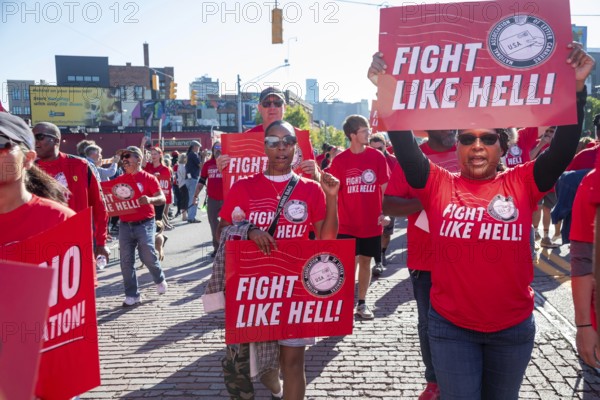 Detroit, Michigan USA - 1 September 2025 - Postal workers march in Detroit's Labor Day parade. Members of the National Association of Letter Carriers fear that the Trump administration intends to privatize the Postal Service