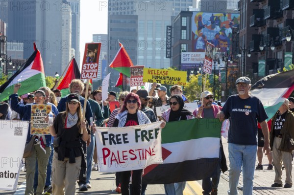 Detroit, Michigan USA - 1 September 2025 - A large group protesting Israel's war in Gaza marched in Detroit's Labor Day parade