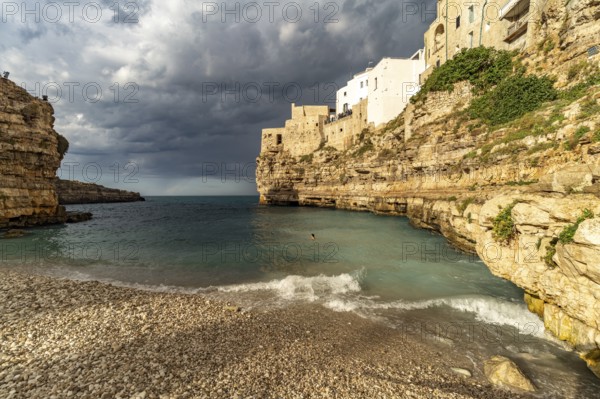 City beach Spiaggia Llama Monachile in Polignano a Mare, Apulia, Italy