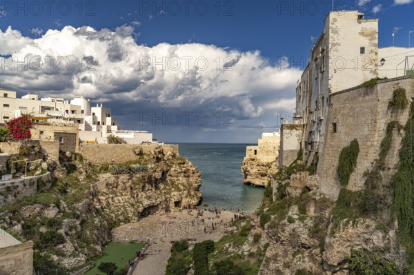 City beach Spiaggia Llama Monachile in Polignano a Mare, Apulia, Italy
