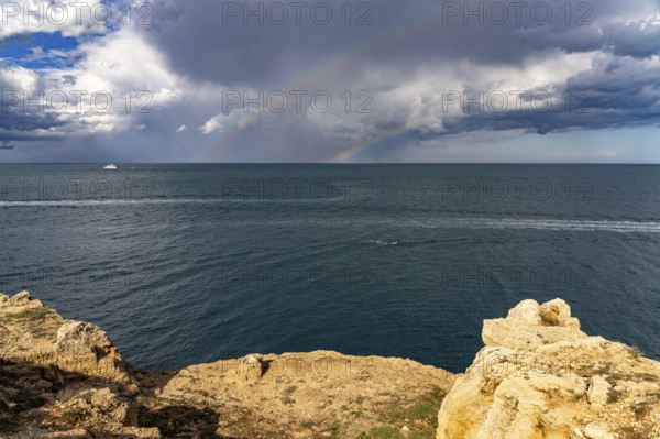 Rainbow over the Adriatic Sea near Polignano a Mare, Apulia, Italy