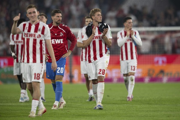 (DFL/DFB REGULATES PROHIBIT ANY USE OF PHOTOGRAPHS AS IMAGE SEQUENCES AND/OR QUASI-VIDEO), RheinEnergieStadion, Cologne, North Rhine-Westphalia, Sebastian Sebulonsen (1.FC Köln, Defence, #28), Ron-Robert Zieler (1.FC Köln, Goalkeeper, #20), 1. Fußball Bundesliga, 1.FC Köln, SC Freiburg on 31.08.2025 at the RheinEnergieStadion in Cologne Germany