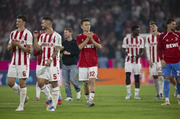 (DFL/DFB REGULATES PROHIBIT ANY USE OF PHOTOGRAPHS AS IMAGE SEQUENCES AND/OR QUASI-VIDEO), RheinEnergieStadion, Cologne, North Rhine-Westphalia, Eric Martel (1.FC Köln, midfield, #6), Tom Krauß (1.FC Köln, midfield, #5), Kristoffer Lund (1.FC Köln, defence, #32), 1. Fußball Bundesliga, 1.FC Köln, SC Freiburg on 31.08.2025 at the RheinEnergieStadion in Cologne Germany