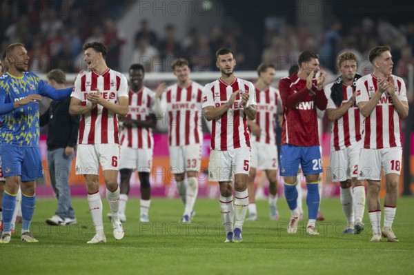 (DFL/DFB REGULATES PROHIBIT ANY USE OF PHOTOGRAPHS AS IMAGE SEQUENCES AND/OR QUASI-VIDEO), RheinEnergieStadion, Cologne, North Rhine-Westphalia, Marvin Schwäbe (1.FC Köln, goalkeeper, #1), Eric Martel (1.FC Köln, midfield, #6), Tom Krauß (1.FC Köln, midfield, #5), Ron-Robert Zieler (1.FC Köln, goalkeeper, #20), Isak Joannesson (1.FC Köln, midfield, #18), 1st Bundesliga, 1.FC Köln, SC Freiburg on 31.08.2025 at the RheinEnergieStadion in Cologne Germany