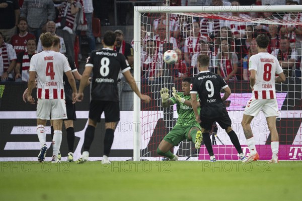 (DFL/DFB REGULATES PROHIBIT ANY USE OF PHOTOGRAPHS AS IMAGE SEQUENCES AND/OR QUASI-VIDEO), RheinEnergieStadion, Cologne, North Rhine-Westphalia, Alexander Schwolow (SC Freiburg, Goalkeeper, #1), 1. Soccer Bundesliga, 1.FC Köln, SC Freiburg on 31.08.2025 at the RheinEnergieStadion in Cologne Germany