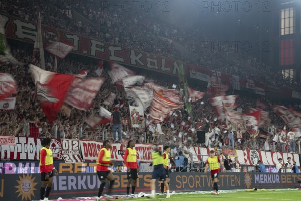 (DFL/DFB REGULATES PROHIBIT ANY USE OF PHOTOGRAPHS AS IMAGE SEQUENCES AND/OR QUASI-VIDEO), RheinEnergieStadion, Cologne, North Rhine-Westphalia, Südkurve, 1st Bundesliga, 1.FC Köln, SC Freiburg on 31.08.2025 at the RheinEnergieStadion in Cologne Germany