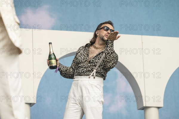 Ralph Stachulla (Keyboarder) of Roy Bianco & Die Abbrunzati Boys with champagne bottle at the Superbloom Festival, Day 1 at Olympiapark, Munich, 30/08/2025