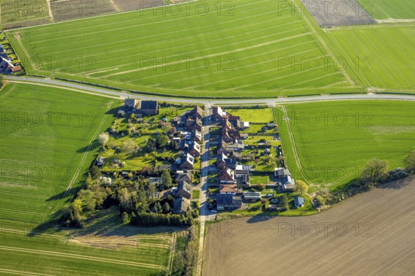 Aerial view, square housing estate Im Hüningholz, Olfen-Kirchspiel, Olfen, Münsterland, North Rhine-Westphalia, Germany, DE, Europe, aerial view, aerial photography, aerial photography, overview, bird's-eye view, overview