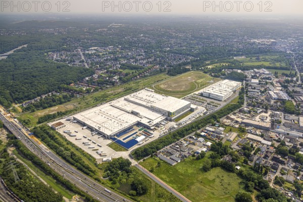 Aerial view, EDEKA Rhein-Ruhr central warehouse, Picnic FCA Oberhausen GmbH e-food warehouse, Schwarze Heide construction site, Schwarze Heide, Oberhausen, Ruhr area, North Rhine-Westphalia, Germany, construction work, construction area, construction site, construction site, construction project, construction site, DE, Europe, commercial enterprises, commercial area, commercial area, commercial property, commercial park, commercial location, commercial use, industrial area, industrial location, logistics, logistics service, logistics service provider, logistics provider, logistics centre, aerial view, aerial photography, aerial photography, new construction, overview, bird's-eye view, overview, OberhausenNord