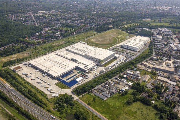 Aerial view, EDEKA Rhein-Ruhr central warehouse, Picnic FCA Oberhausen GmbH e-food warehouse, Schwarze Heide construction site, Schwarze Heide, Oberhausen, Ruhr area, North Rhine-Westphalia, Germany, construction work, construction area, construction site, construction site, construction project, construction site, DE, Europe, commercial enterprises, commercial area, commercial area, commercial property, commercial park, commercial location, commercial use, industrial area, industrial location, logistics, logistics service, logistics service provider, logistics provider, logistics centre, aerial view, aerial photography, aerial photography, new construction, overview, bird's-eye view, overview, OberhausenNord