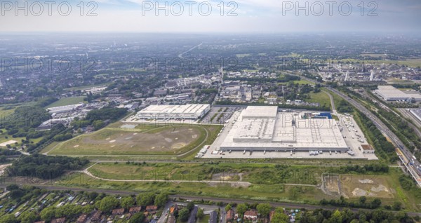 Aerial view, EDEKA Rhein-Ruhr central warehouse, Picnic FCA Oberhausen GmbH e-food warehouse, Schwarze Heide construction site, Schwarze Heide, Oberhausen, Ruhr area, North Rhine-Westphalia, Germany, construction work, construction area, construction site, construction site, construction project, construction site, DE, Europe, commercial enterprises, commercial area, commercial area, commercial property, commercial park, commercial location, commercial use, industrial area, industrial location, logistics, logistics service, logistics service provider, logistics provider, logistics centre, aerial view, aerial photography, aerial photography, new construction, overview, bird's-eye view, overview, OberhausenNord