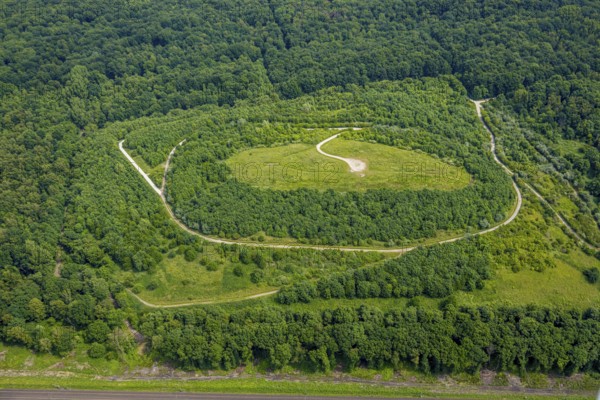 Aerial view, landfill Hühnerheide in the forest area, Holten, Oberhausen, Ruhr area, North Rhine-Westphalia, Germany, DE, landfill, Europe, aerial view, aerial photography, aerial photography, overview, bird's-eye view, overview, OberhausenNord