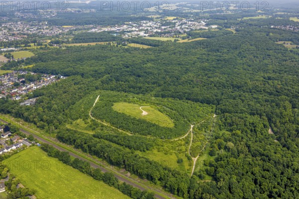Aerial view, landfill Hühnerheide in the forest area, Holten, Oberhausen, Ruhr area, North Rhine-Westphalia, Germany, DE, landfill, Europe, aerial view, aerial photography, aerial photography, overview, bird's-eye view, overview, OberhausenNord
